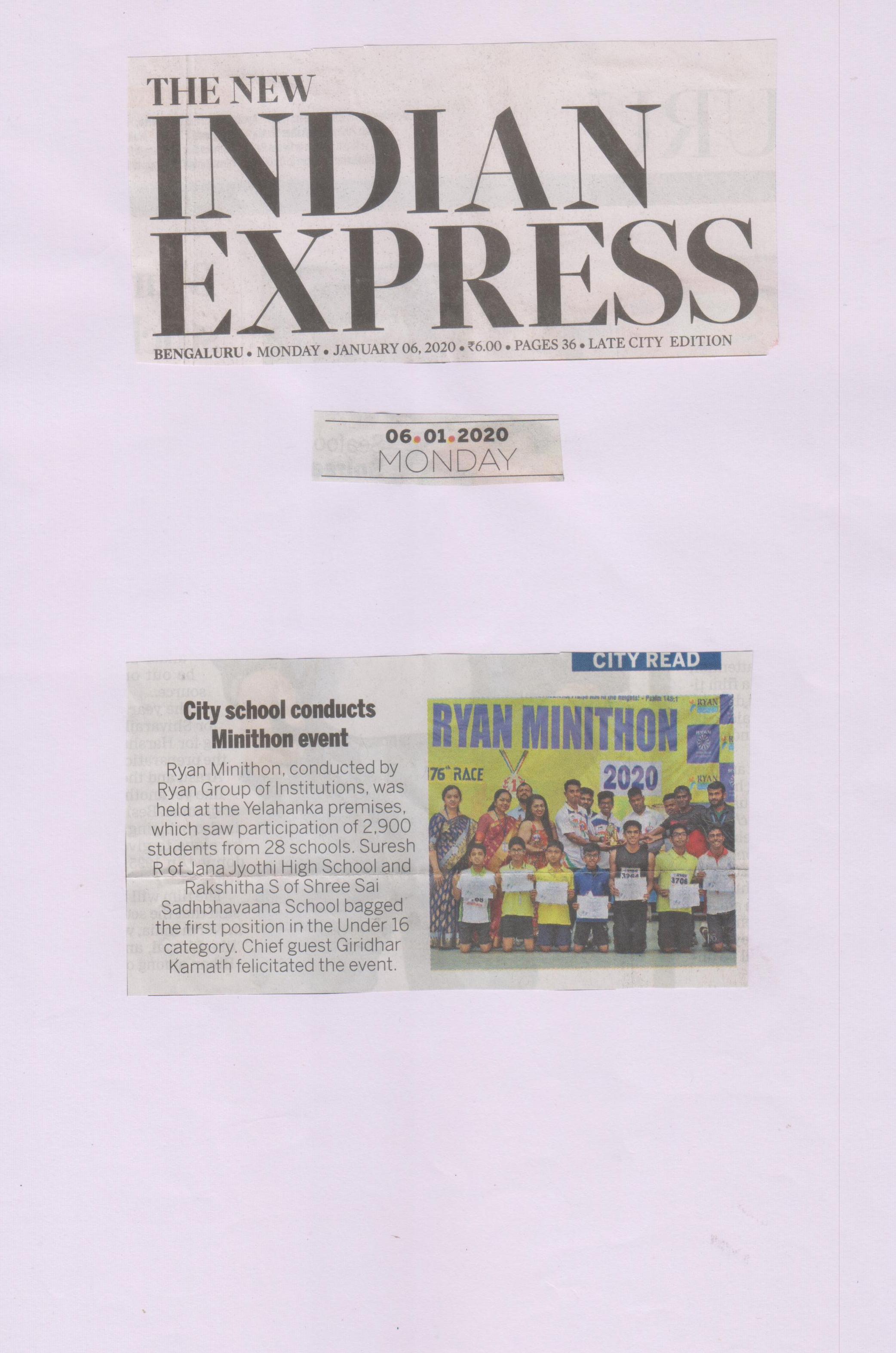City School Conducts Minithon Event’ - The New Indian Express - Ryan International School, Yelahanka - Ryan Group